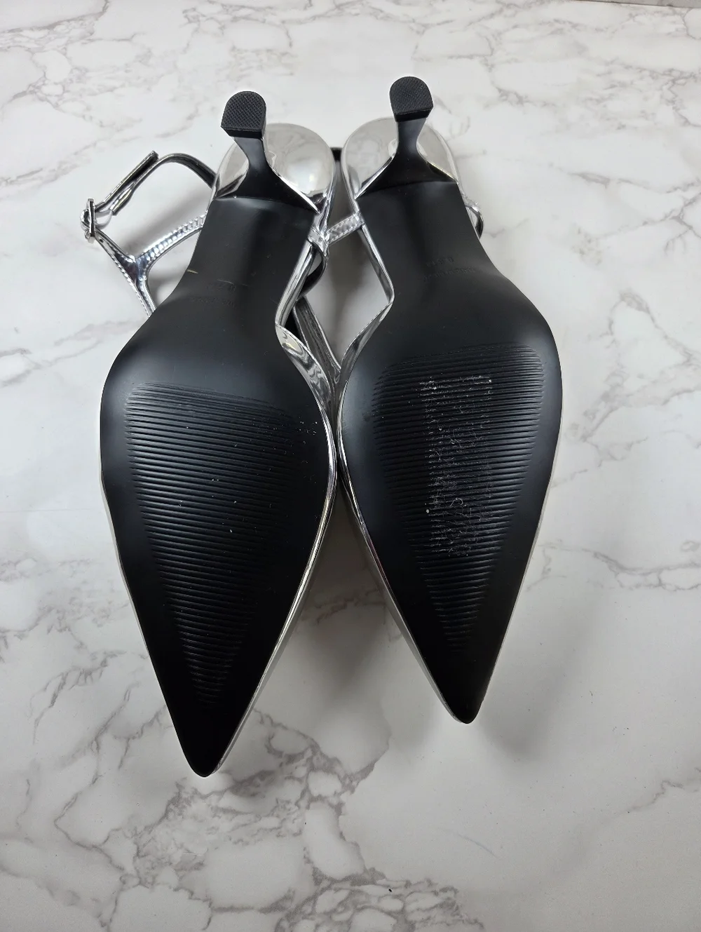 Steve Madden Silver Pointed Slingback Heels(B4) - Picture 3 of 6